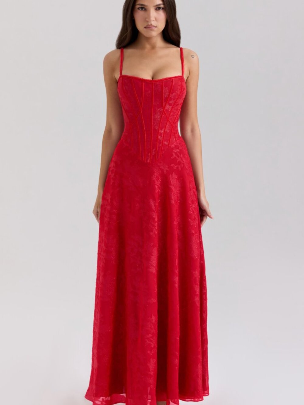 House of CB Esme Vibrant Red Lurex Lace Dress